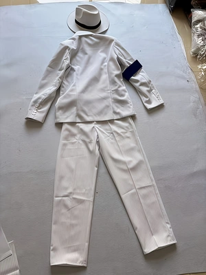 Ensemble de costume blanc pour enfants avec chapeau et brassard bleu, tenue de spectacle pour enfants