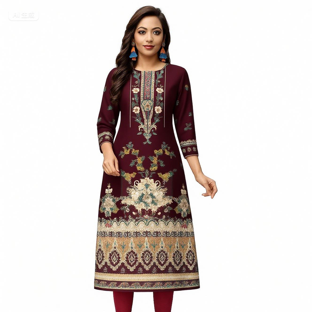 Musulman Kurtta femmes tenue de mode décontractée Tube droit turc Abaya Vetement Femme fleurs style National caftan robe marocaine