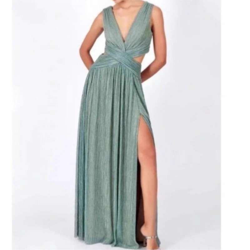 Robe élégante tempérament robes de soirée Sexy robes Largos Style chaud français couleur unie sans manches dos nu fente mince fête