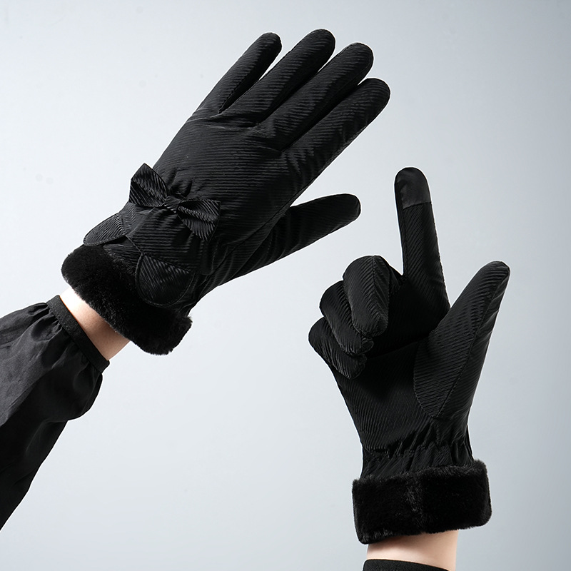 Gants chauds d'hiver pour femmes, en velours épais, imperméables, coupe-vent, nœud mignon, pour étudiant, cyclisme en plein air, écran tactile, gants de Ski