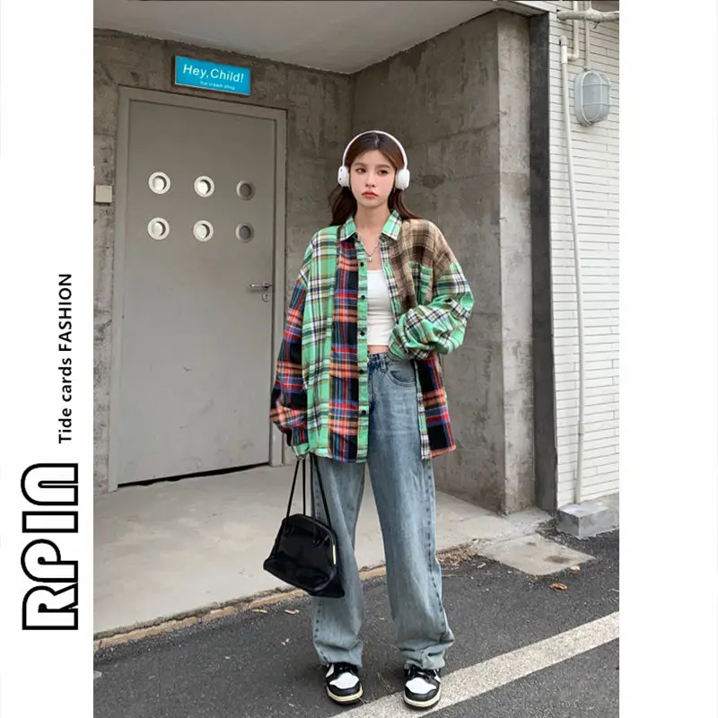 Chemises à carreaux pour femmes, mode coréenne, asymétrique, européenne, Harajuku, manches longues, Chic, Hotsweet, été, Simple, collège