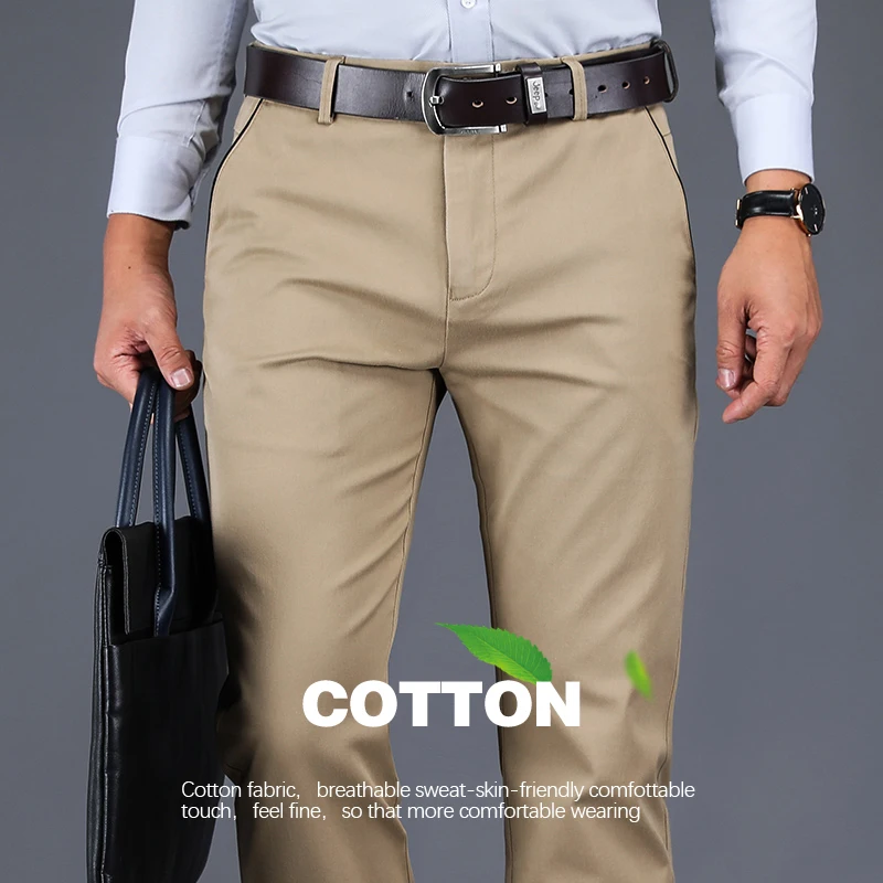 Pantalon décontracté 2024 coton pour hommes, classique, droit, ample, taille haute, élastique, vêtements de marque, nouvelle collection 98%