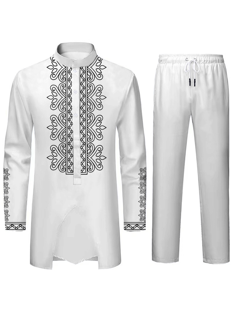 Moyen-Orient Islamique Mens Costume Costume Musulman Costume Personnalisé 3D Imprimé Motif Arabe Traditionnel Robe Lâche Respirant Deux Pièces