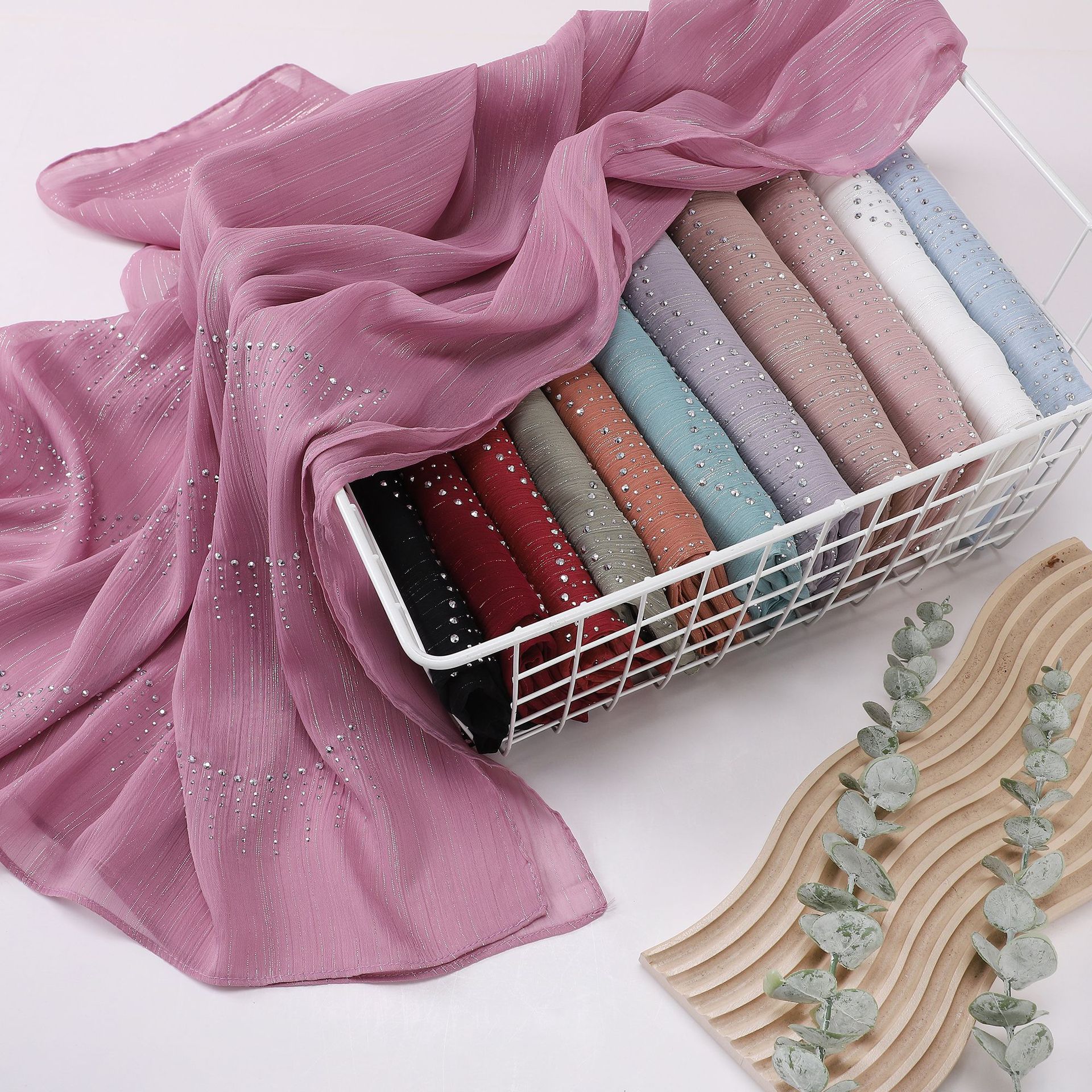 Strass brillant froissé en mousseline de soie écharpe femme musulman Hijab châle dames longues enveloppes Ramadan ethnique foulard Islam Turban