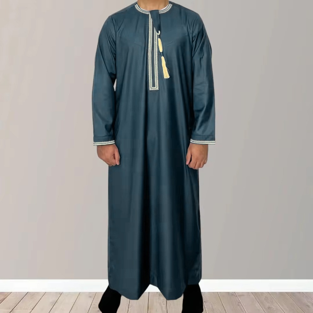 Nouveaux hommes musulmans à manches longues Robe pull Abaya Daffah Jubba Thobe Pakistan saoudien arabe caftan Islam vêtements Robe de prière Afghan