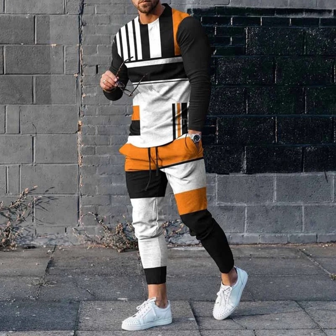 Ensemble de vêtements pour hommes, t-shirt à manches longues + pantalon, survêtement décontracté, costume 2 pièces, vêtements de sport pour printemps, Streetwear surdimensionné