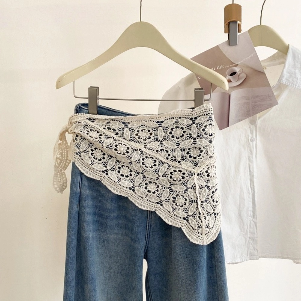 Écharpe triangulaire en coton tricoté printemps-été, à porter en superposition, serviette de taille, style artistique rural, jupe mi-longue, accessoire de tête pour femme