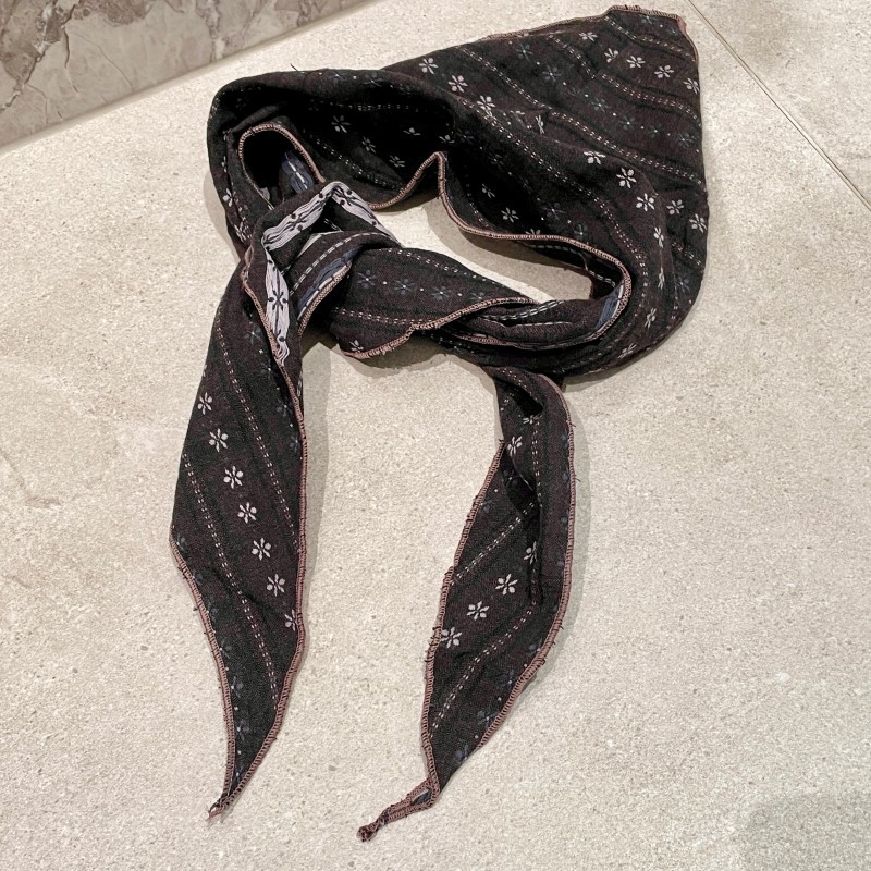 Femmes Vintage Floral rayé écharpe respirant coton lin mélange Triangle cou foulard Boho Chic bandeau et collier écharpe