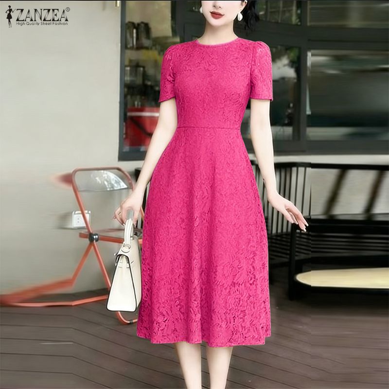 Robes de soirée brodées élégantes pour femmes ZANZEA – Robe d'été en dentelle patchwork élégante à manches courtes et découpes, idéale pour le travail ou les loisirs 2026
