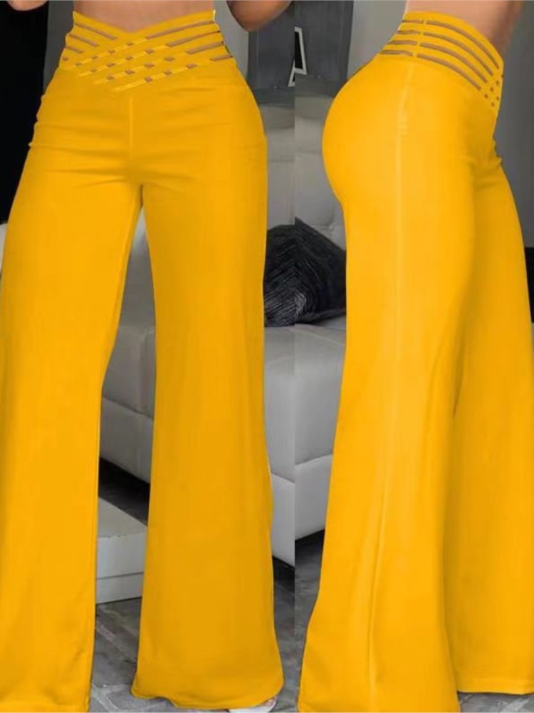 Pantalon évasé à jambes larges pour femmes, décontracté, croisé, en maille transparente, taille haute, Y2k, Streetwear, pantalon de travail élégant, printemps 2024