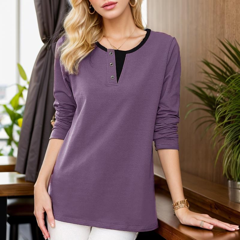 T-shirt manches longues col rond femme, style européen, grande taille, printemps 2024