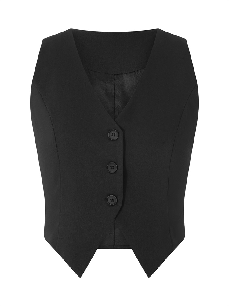 Gilet Caot sans manches pour femmes, col en V, boutons, couleur unie, Blazer pour décontracté, mode quotidienne