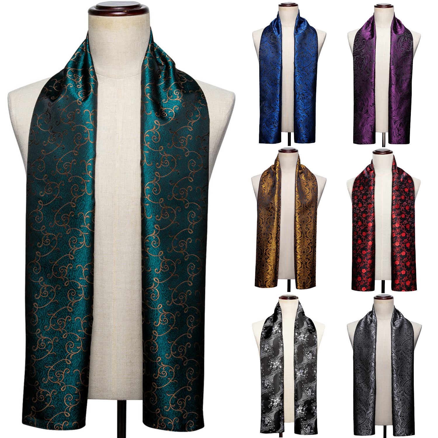 Écharpe pour homme Barry.Wang, jacquard floral, motif paisley, décontractée, formelle, or, vert, rouge, bleu, violet, gris, pour mariage, affaires, fête