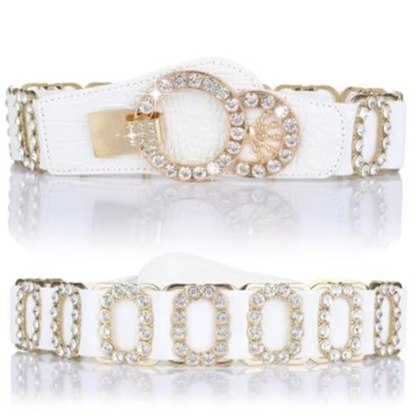 Ceinture pour femme, ceinture décorative pour femme, ceinture élastique à la mode avec incrustation de diamants, ceinture élastique, ceinture élargie