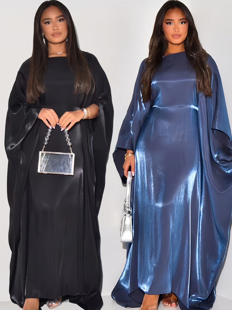 Abaya-Robe de Luxe en Satin pour Femme Musulmane, Vêtement Éducatif, Type Kaftan, à Motif de Papillon et Chauve-Souris