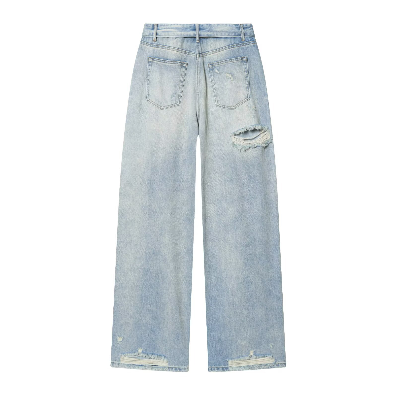 Pantalon en jean déchiré et à bords effilochés taille mi-haute pour femme, style européen et américain, nouvelle collection printemps/été 2026