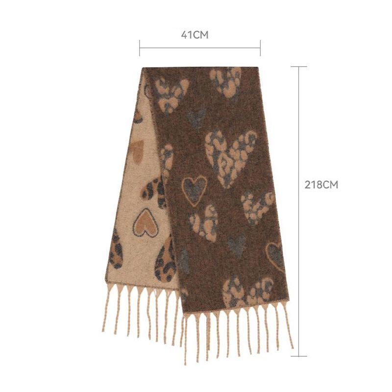 ELFSACK Y2K Écharpe à franges double face avec motif cœur léopard pour femme