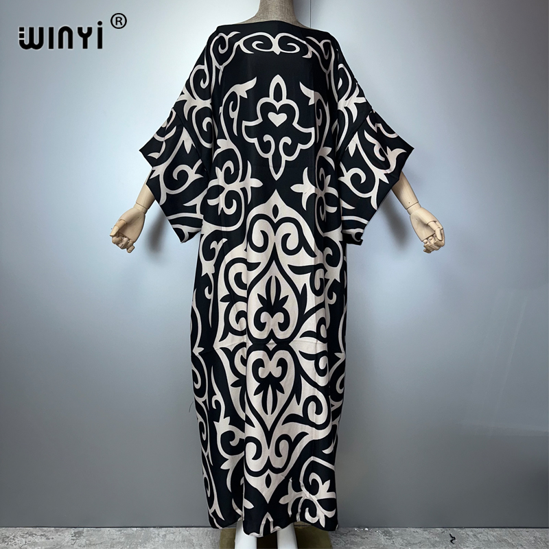 WINYI Robes Musulmanes pour Femmes, Robe de Soirée Élégante, Kaftan Ample pour Femme du Moyen-Orient, Abaya de Luxe Imprimée de Dubaï, Caftan de Plage