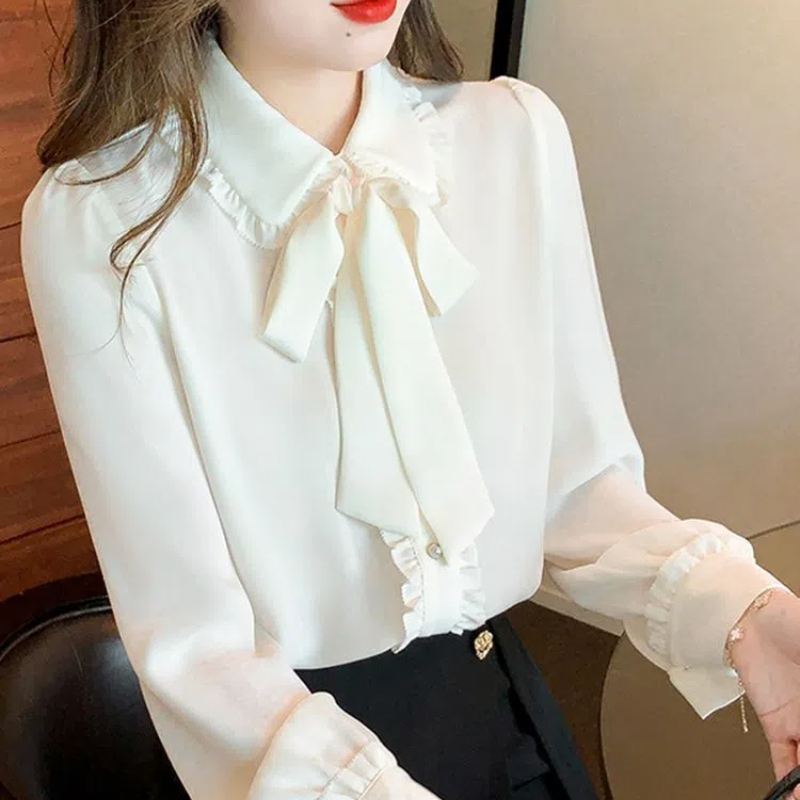 Chemisier à Manches sulfet Col Beurre pour Femme, Vêtement Solide avec Nministériels d, Volants et lèvent, Chemise Assortie avec Tout, Nouvelle Mode Printemps Automne