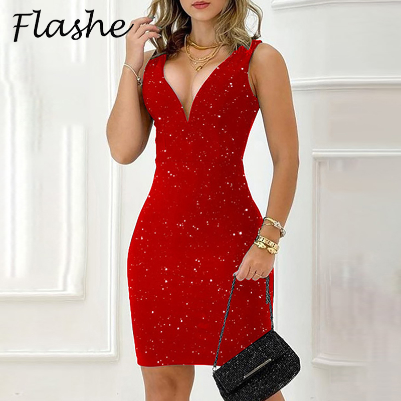 Robe courte élégante à col en V pour femmes, robes de soirée club sexy, tambour d'été, rouge, mode, 2024