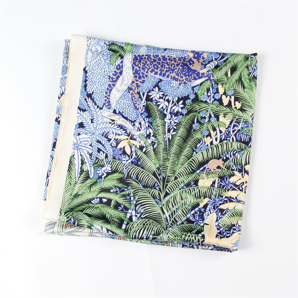 130CM foulard en soie femmes grands châles forêt plante impression étoles carré Bandana luxe Foulard Hijab écharpe femme Foulards Sjaal