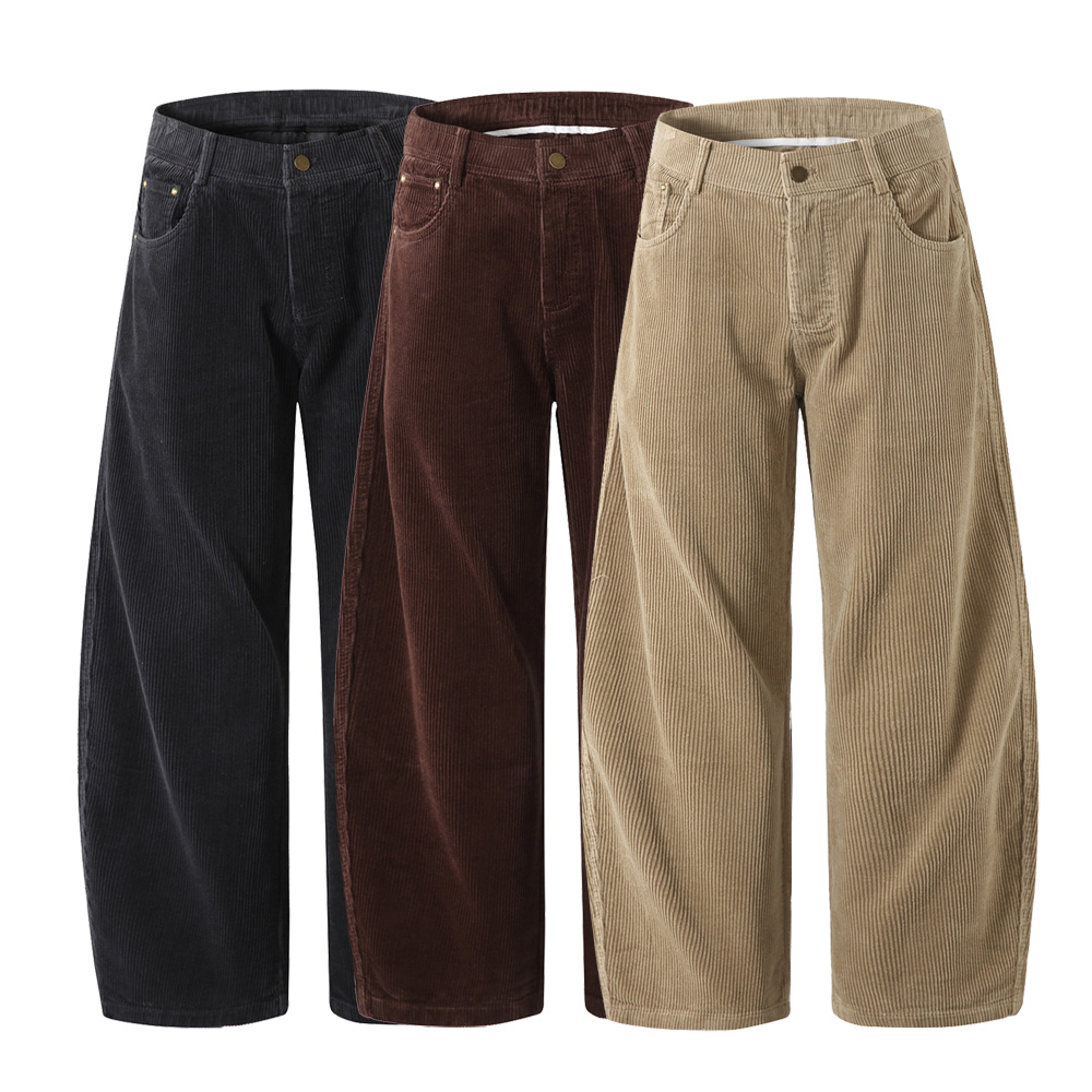 Pantalon Droit à Jambes Larges en Velours Côtelé pour Homme, Streetwear Japonais et Coréen, Mode Décontractée, Vintage, à Rayures, Cargo fjMan, Sarouel