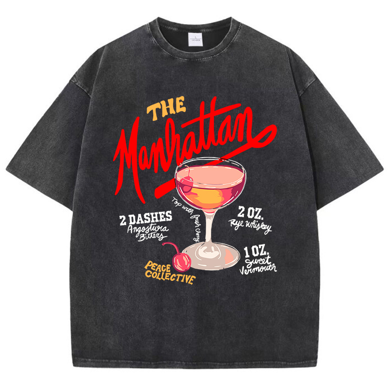 DistMurcia-T-shirt à col rond en coton délavé pour femme, vêtement à la mode, imprimé, Manhattan, None Cocktail