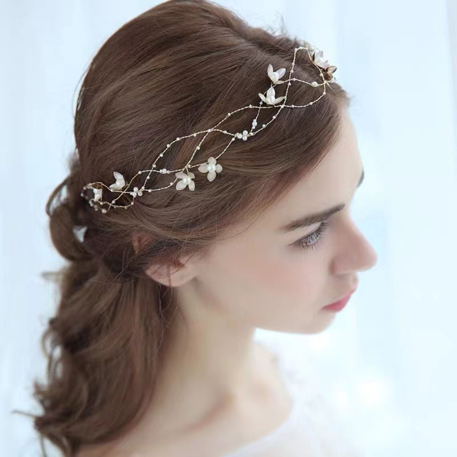 Élégant serre-tête floral de mariage réglable avec guirlande de perles pour mariée, fête, bal de promo, accessoires pour femmes