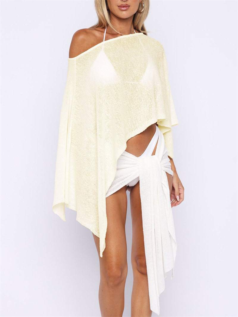 Poncho de plage pour femme, châle tricoté transparent, cape de maillot de bain courte et drapée, poncho de superposition, vêtement de plage en maille