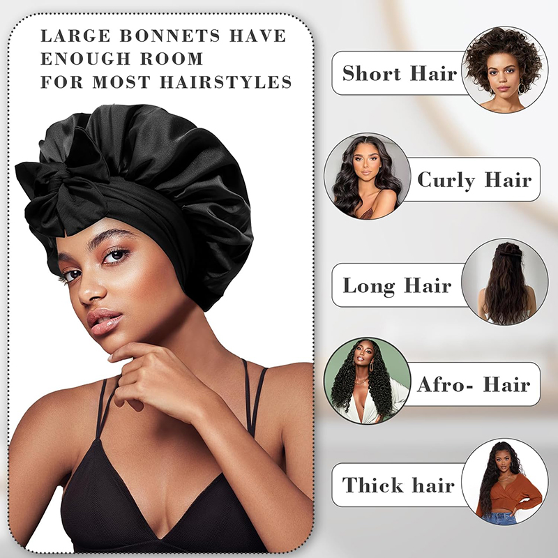Bonnet de nuit en satin pour femmes, confortable, respirant, doux, pour cheveux bouclés, avec large bord élastique