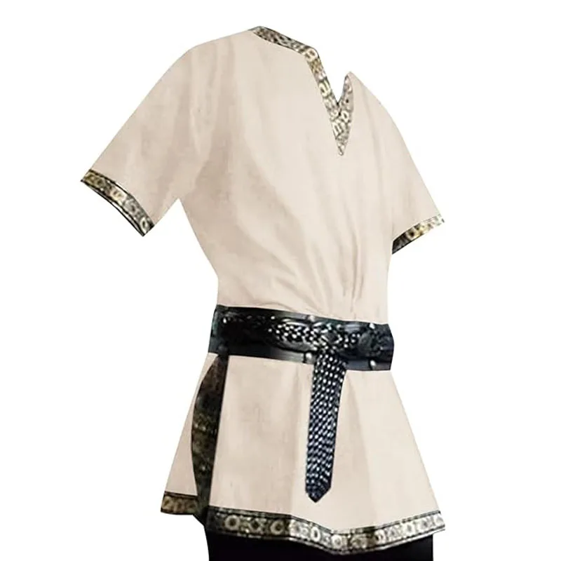Tunique médiévale longue chemise en coton et lin hommes Costume de Pirate Viking tressé hauts amples tenue de guerrier Renaissance adulte grande taille
