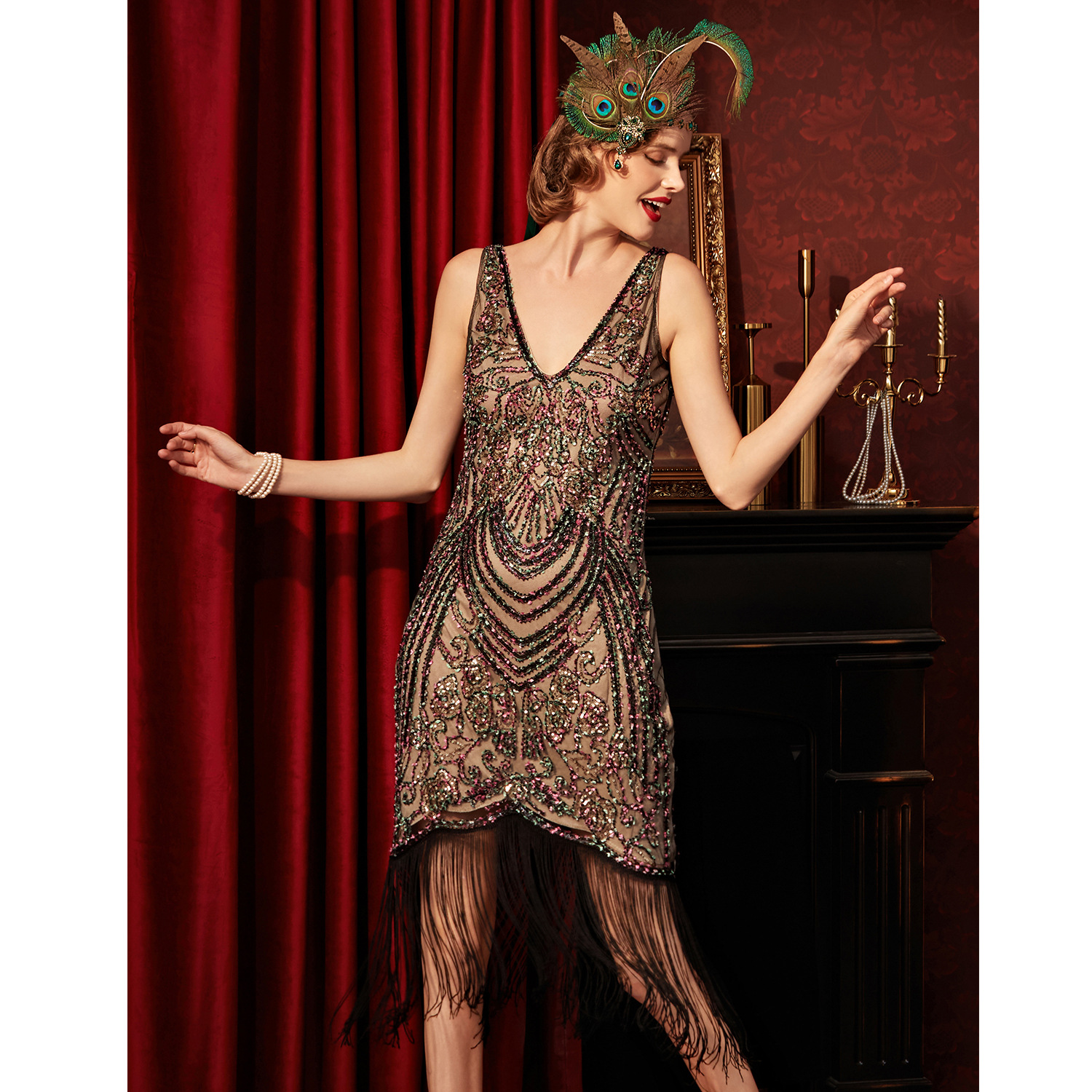 Robe évasée vintage à franges pour femmes, robe pour dames, robe de testostérone, années 20, années 1920