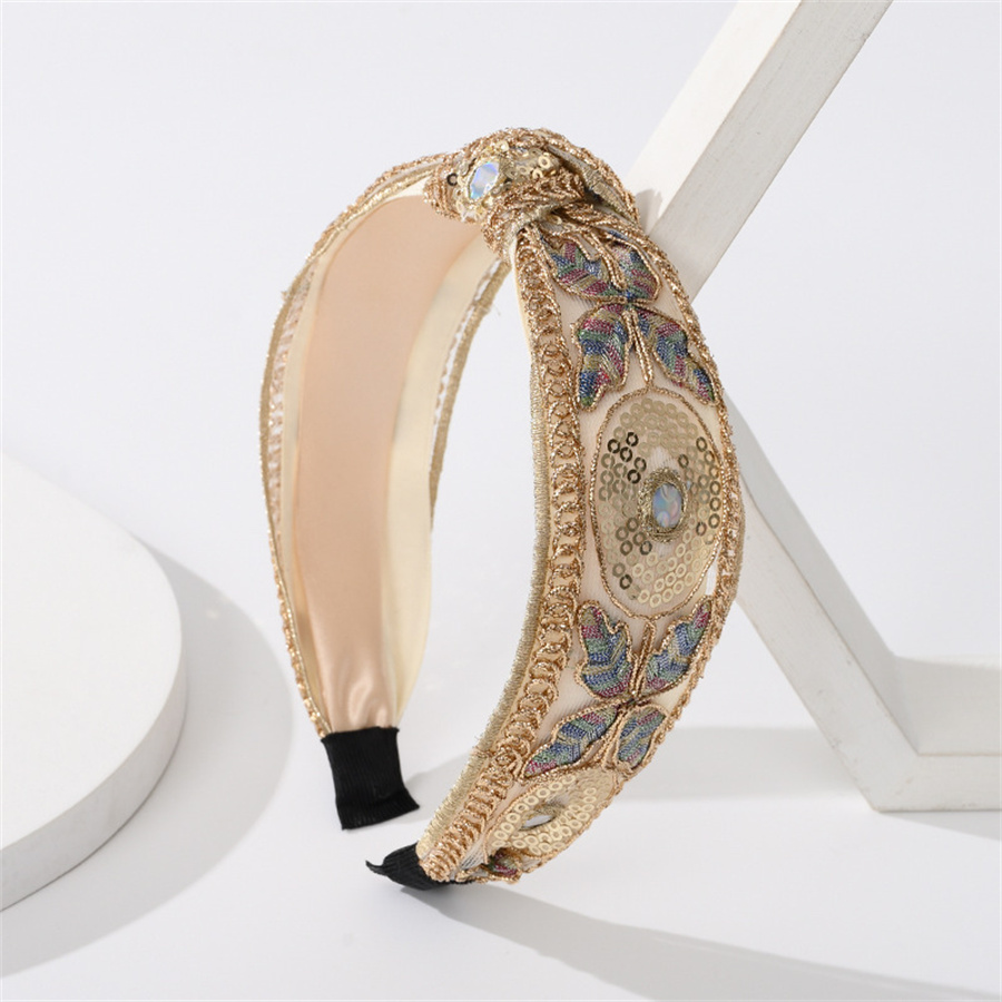 Bandeau ethnique féminin avancé, broderie de fleurs/feuilles, lunette de tête pour femmes, cerceau de cheveux noué en croix, couvre-chef