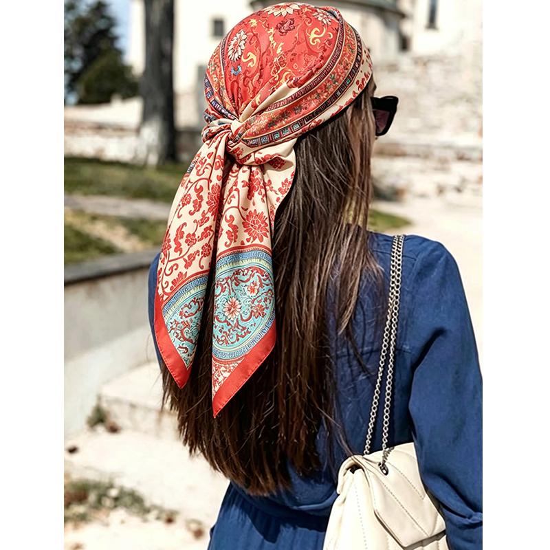 Foulard carré de luxe en satin de 90 cm pour femme, hijab, châle, bandeau, écharpe en soie, bandana