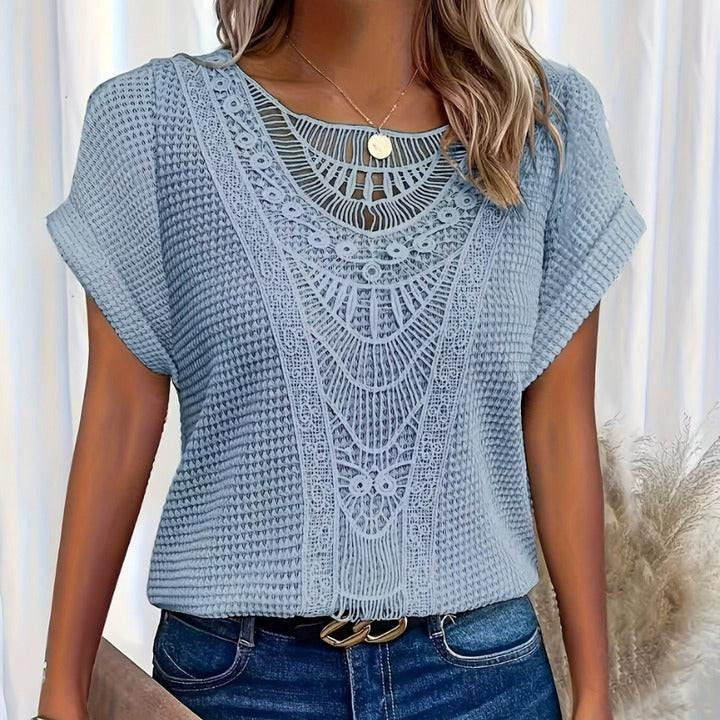 T-shirt élégant à manches courtes avec empiècements en dentelle, vêtements pour femmes, nouveaux modèles printemps-été 2026 européens et américains