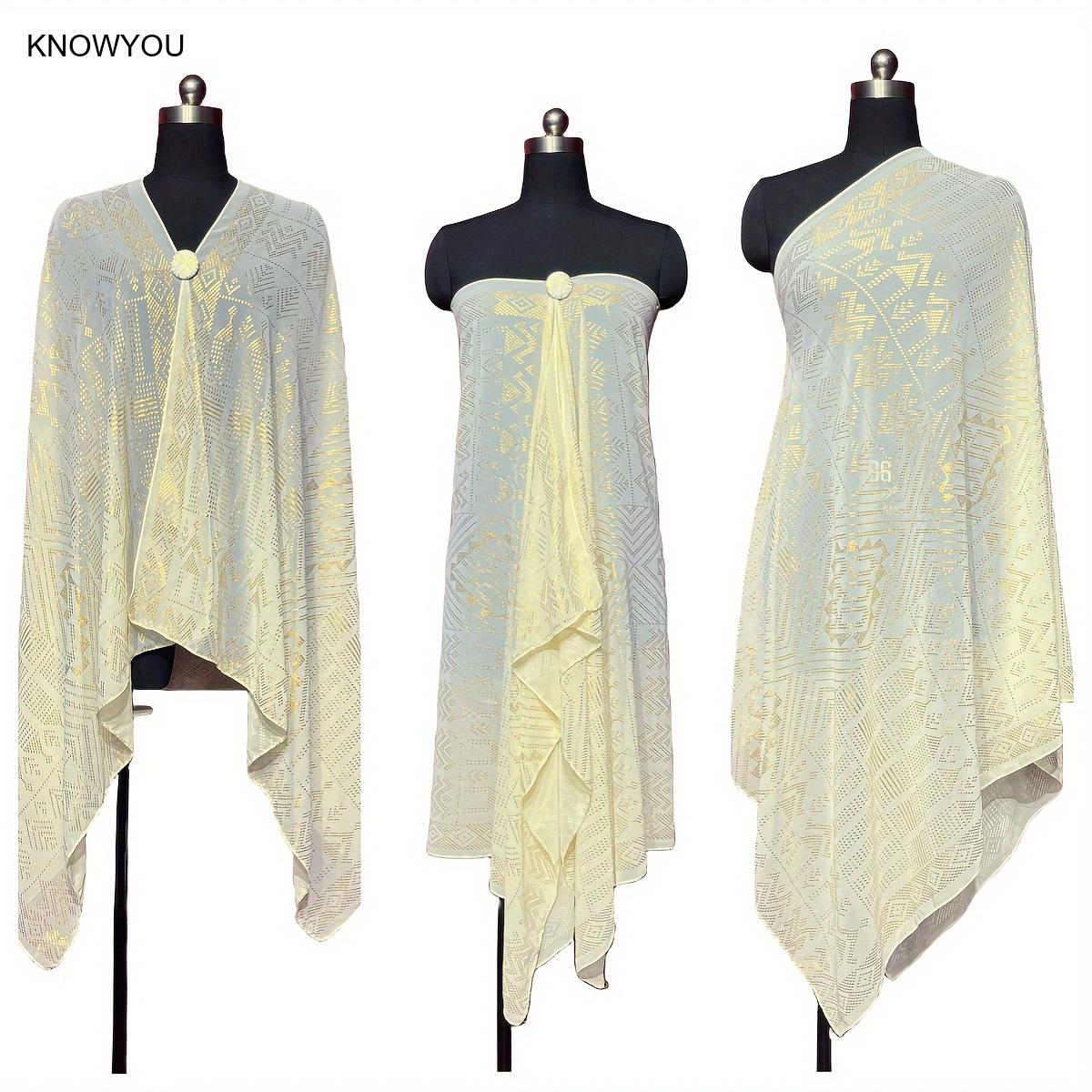 Châle de protection solaire élégant pour femme, écharpes à imprimé doré, écharpes multifonctionnelles, hijab en mousseline de soie, poncho de plage, 18 feuilles, 1PC