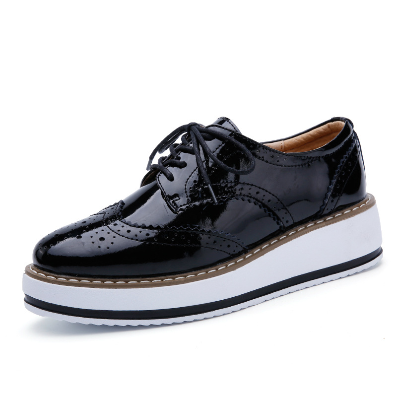 Chaussures à plateforme en cuir verni pour femmes, chaussures plates à lacets, Oxford, costumes sur mesure, automne