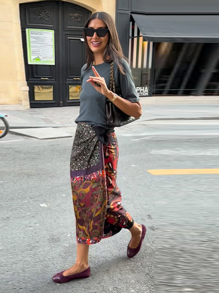 Jupe longue mi-longue droite ample à nouer pour femme, imprimé patchwork tendance, jupe courte chic, nouvelle collection printemps automne 2026, streetwear