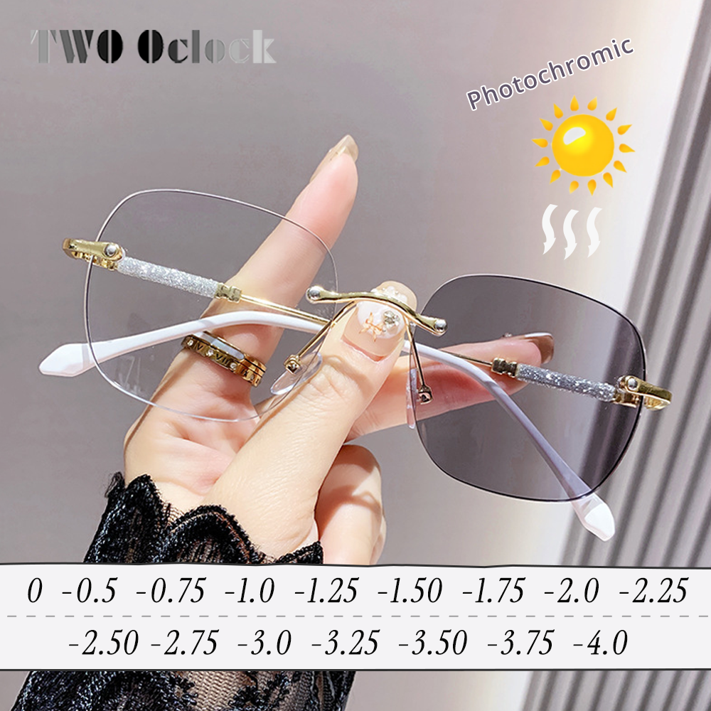 Lunettes de soleil photochromiques pour femmes, verres de Prescription sans bords, verres optiques gradués, lunettes transparentes moins