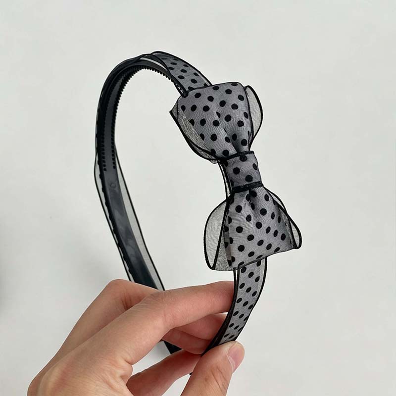 1PC Bandeau Vintage à Pois en Organza avec Nœud, Élégant, en Maille Transparente, Doux, Polyvalent, Accessoire Cheveux Quotidien pour Femme