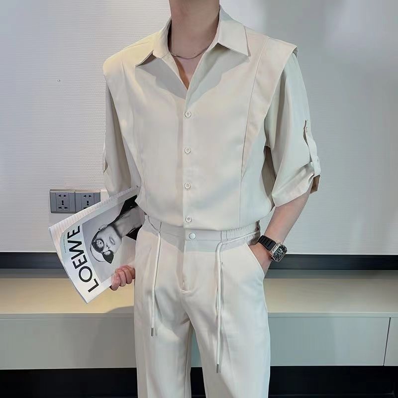 Chemise décontractée haut de gamme à manches courtes pour homme, style mature, élégante, drapée et polyvalente, idéale pour l'été