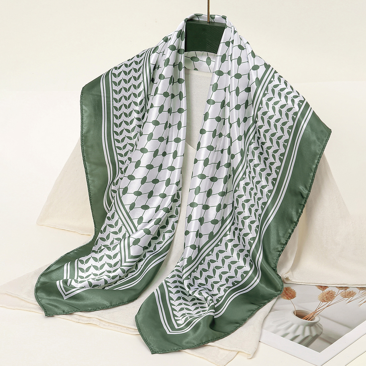 InjSquare-Foulard palestinien Keffiyeh pour femme, écharpe imprimée du Moyen-Orient, turban, bandeau pour cheveux, 90x90cm