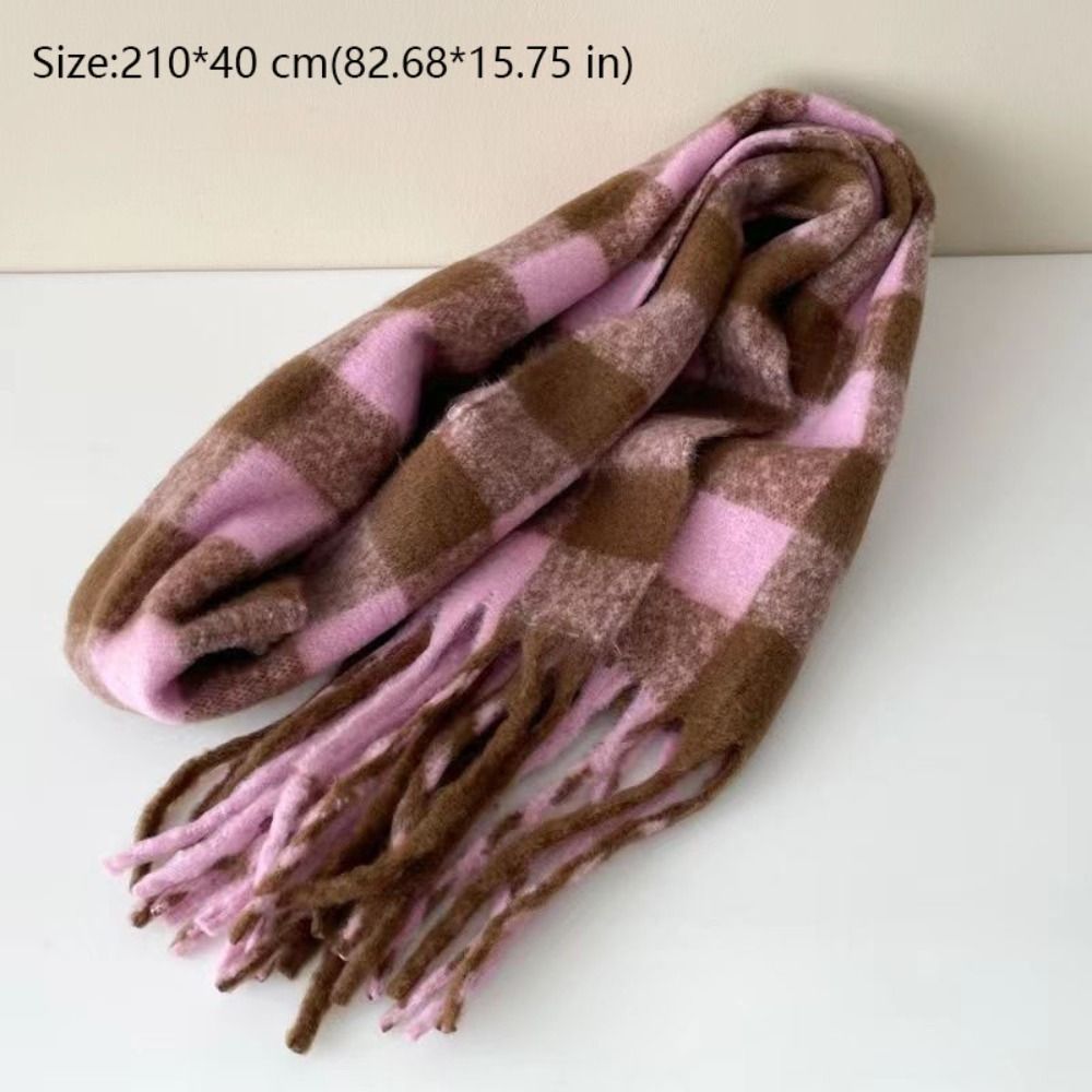 Écharpe chaude en cachemire pour femme, motif à rayures, mohair, longues écharpes à pampilles, châle à carreaux doux et épaissi, rond, hiver, nouveau