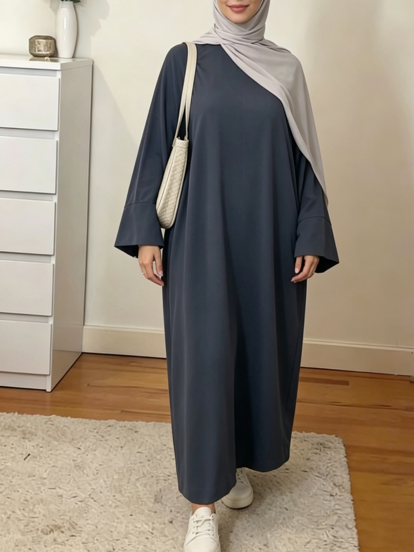 Robe Abaya musulmane pour femmes, couleur unie, ample, manches longues, robe maxi décontractée, kaftan islamique, robe de prière modeste