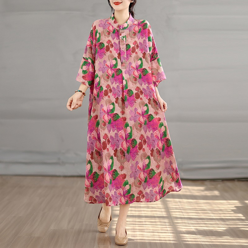 Robe longue ample en coton à imprimé floral vintage, nouvelle collection pour femme, tenue décontractée et élégante pour l'été 2026