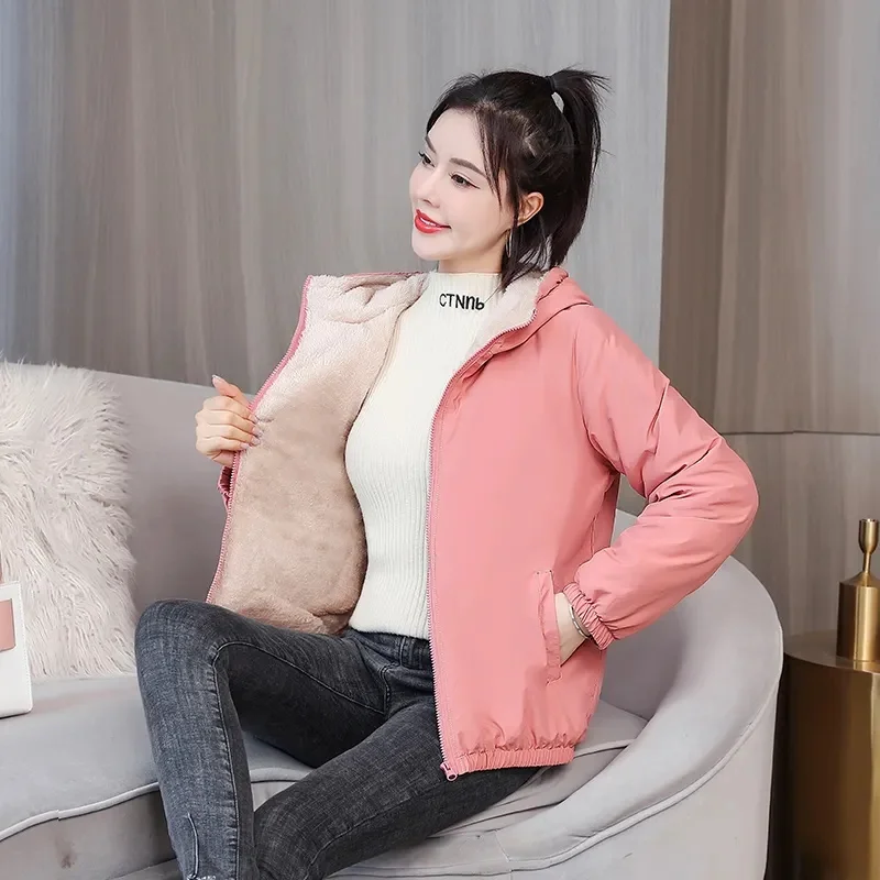Ajouter du manteau rembourré en velours femmes 2025 hiver vêtements d'extérieur à capuche dames chaud veste rembourrée en coton nouvelle mode pardessus court femme haut