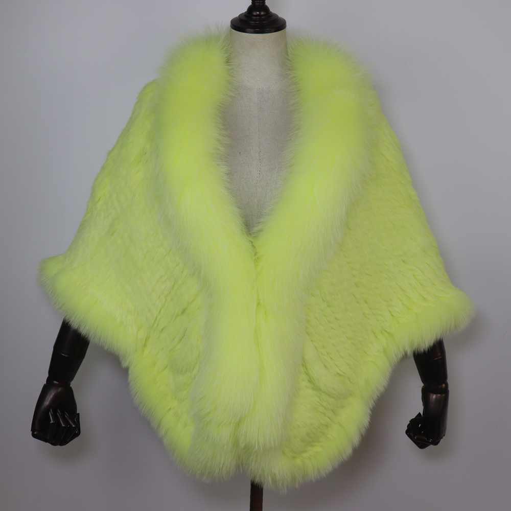 Châle en fourrure de lapin véritable pour femmes, écharpe avec col en fourrure de renard, Poncho chaud tricoté en fourrure de lapin, accessoires de fête à la mode pour filles, 100%