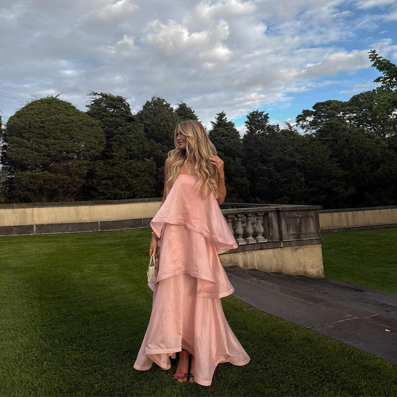 Chic rose doux couche ourlet licou robe sans manches une ligne fête Maxi Robes élégantes longues Robes 2026 solide Robes de banlieue