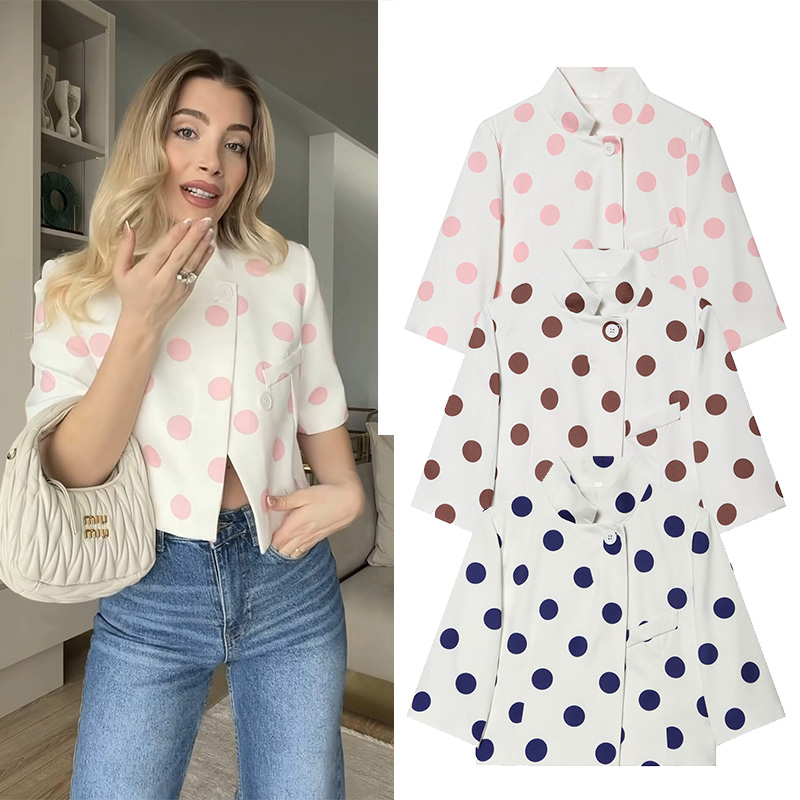 Blazer court pour femme Nouvelle collection Printemps-Été 2026 – Manteau court chic à col montant, manches courtes, boutonnage simple, couleur unie