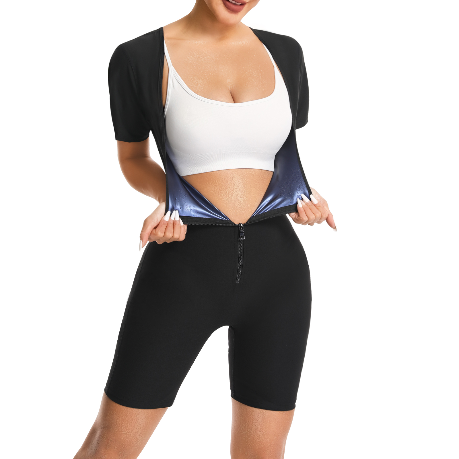 Combinaison à manches courtes pour femme, combinaison de sport et de fitness, combinaison de sauna